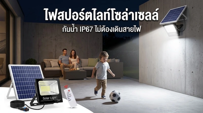 รีวิว ไฟสปอร์ตไลท์โซล่าเซลล์ 10W 40W 60W กันน้ำ IP67 ไม่ต้องเดินสายไฟ