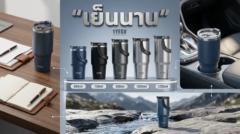 รีวิว แก้วน้ำสูญญากาศ TYESO TS-8829 TS-8830 สแตนเลส SUS304 1050ml 1200ml