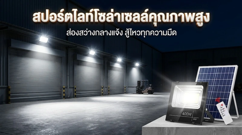 ไฟสปอร์ตไลท์โซล่าเซลล์ 60W 5600 ลูเมนส์ ส่องสว่างกลางแจ้ง
