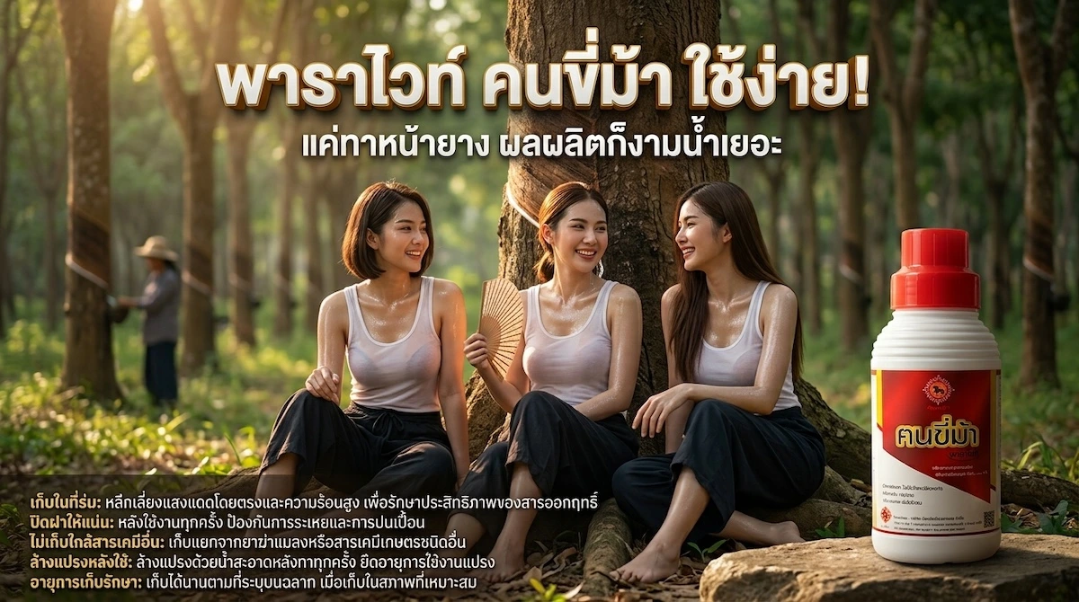 วิธีใช้ คนขี่ม้า พาราไวท์ ทาหน้ายางพารา สูงจากร่องกรีด 3 นิ้วมือ