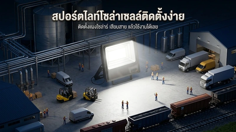 วิธีติดตั้ง ไฟสปอร์ตไลท์โซล่าเซลล์ ติดแผงรับแสงแดด ลากสายโคมในที่ร่ม