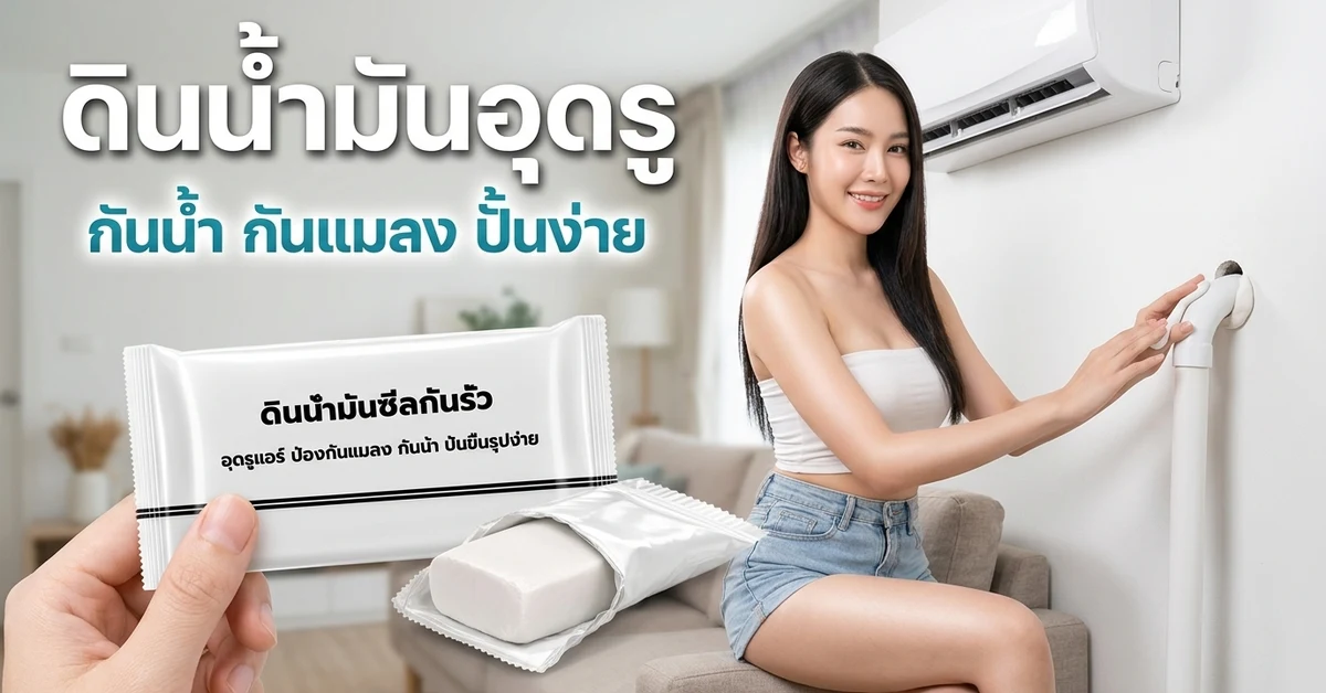 ดินน้ำมันอุดรู กันน้ำ กันแมลง ปั้นง่าย ซองสีขาว 50 ชิ้น นางแบบกดอุดรูท่อแอร์ที่ผนัง