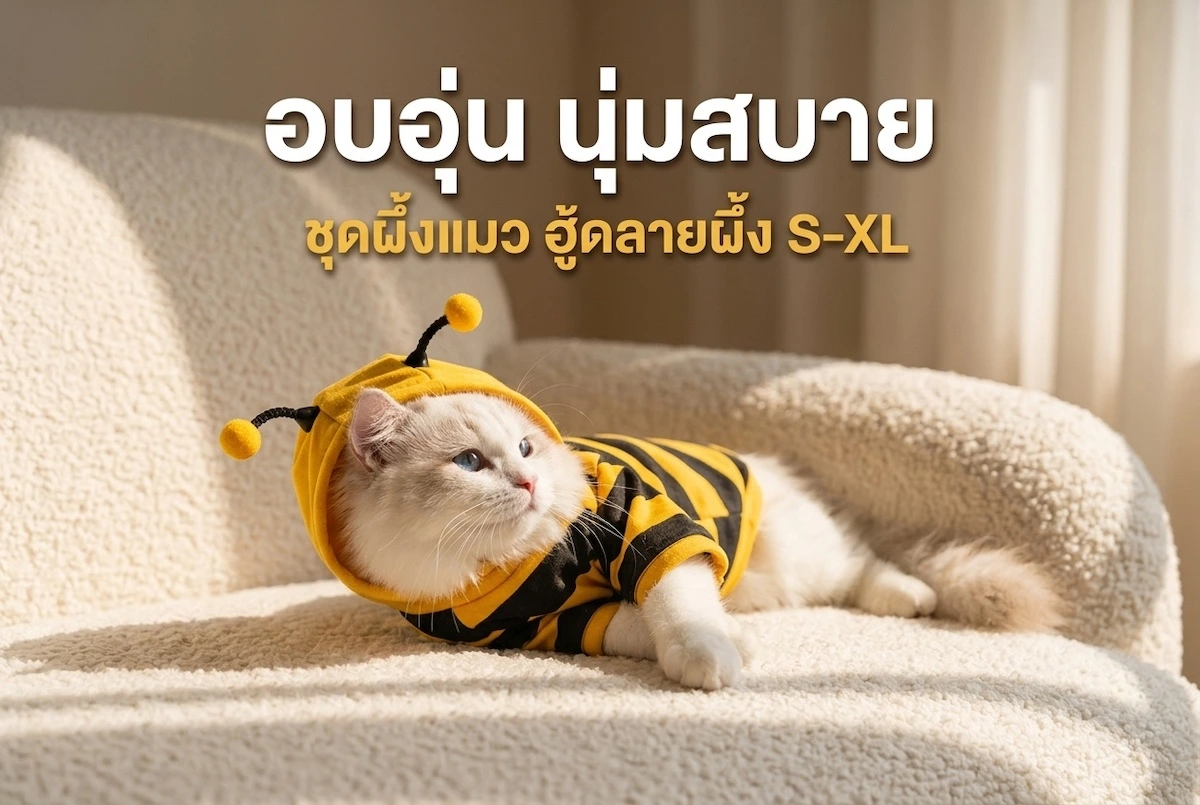 ชุดผึ้งแมว เสื้อฮู้ดลายผึ้ง อบอุ่น นุ่มสบาย ไซส์ S-XL