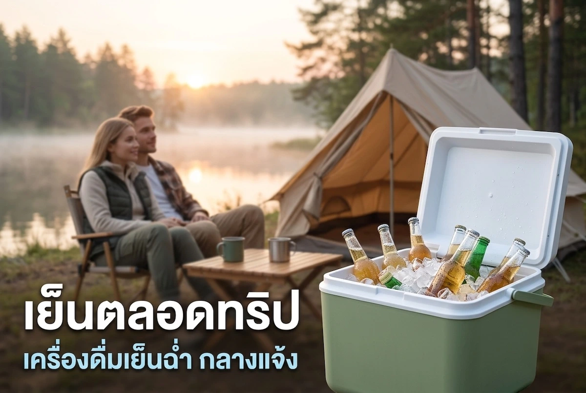 กระติกน้ำแข็ง Kades สีเขียวหน้าเต็นท์ริมทะเลสาบ เครื่องดื่มเย็นและน้ำแข็ง ใช้แคมป์ปิ้งกลางแจ้ง