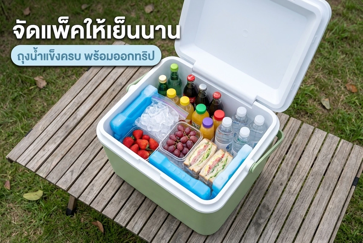 กระติกน้ำแข็ง Kades เปิดฝาจัดแพ็คถุงน้ำแข็ง เครื่องดื่ม ผลไม้ แซนด์วิช เตรียมเที่ยวแคมป์ปิ้ง