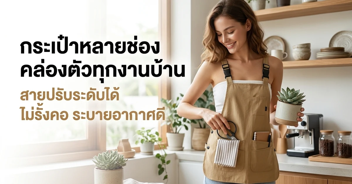 ผ้ากันเปื้อนกันน้ำ มีกระเป๋าหลายช่อง คล่องตัวทุกงานบ้าน สายปรับได้ไม่รั้งคอ ระบายอากาศดี